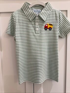 Jack & Jill Clothing Company Mint Green/White Stripe Polo w/ Dump Truck NWT 4T